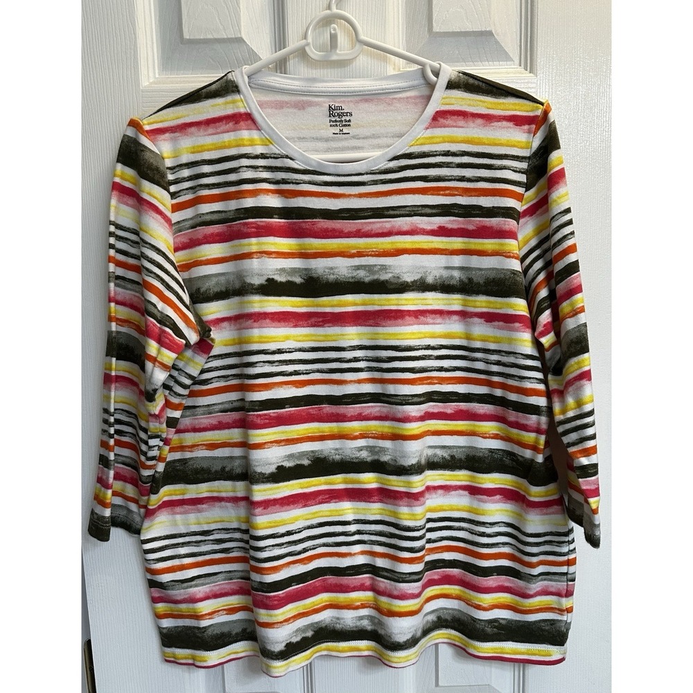 Women's Kim Rogers Perfectly Soft 100% Cotton‎ Striped Shirt Medium